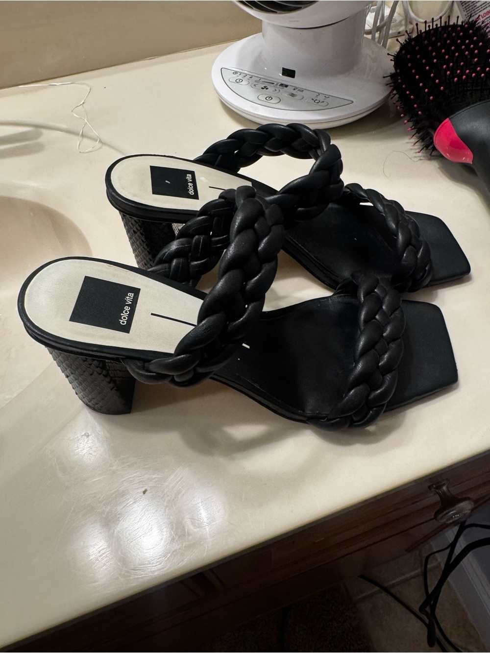 Dolce Vita Black Braided Double-Strap Block Heel Sandals